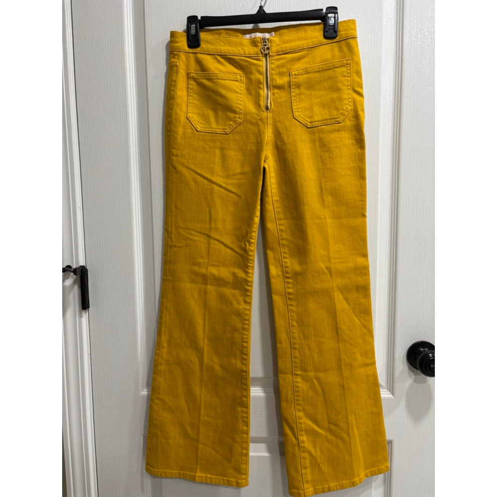 Tory Burch Mustard Yellow Wide Leg Zip Front Pants, Jeans, Size 25 - Picture 4 of 7